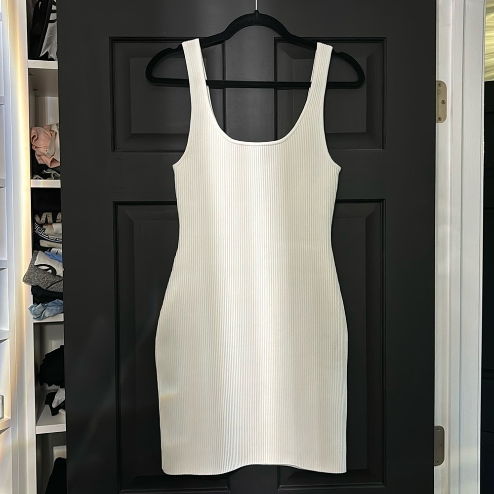 Babaton Cream Ribbed Mini Dress